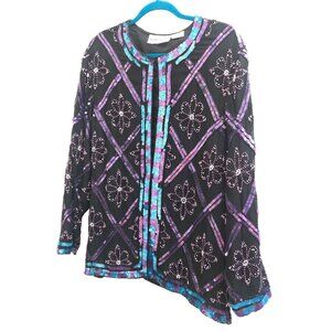 RARE Night Vogue 2X Beaded Sequin Jacket | Purple Teal Black Silk | Vintage 90s